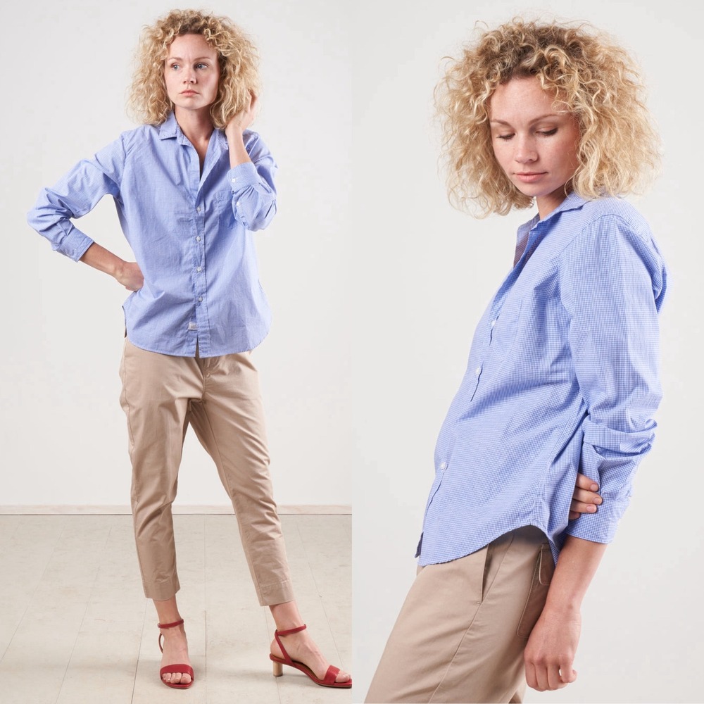 Frank Eileen Barry Button Down Shirt Blue Gingham‎ Check Cotton Size Medium